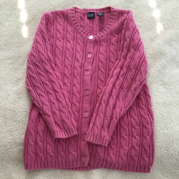Vintage GAP Y2K Cable Knit Cardigan Sweater 3/4 Sleeve Bright Pink - Sz Small - Picture 6 of 13